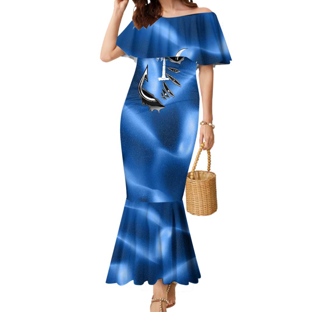Fishing Custom South Carolina Flag Mermaid Dress Fish Hook Graphic in Blue Gradient Design - Wonder Print Shop