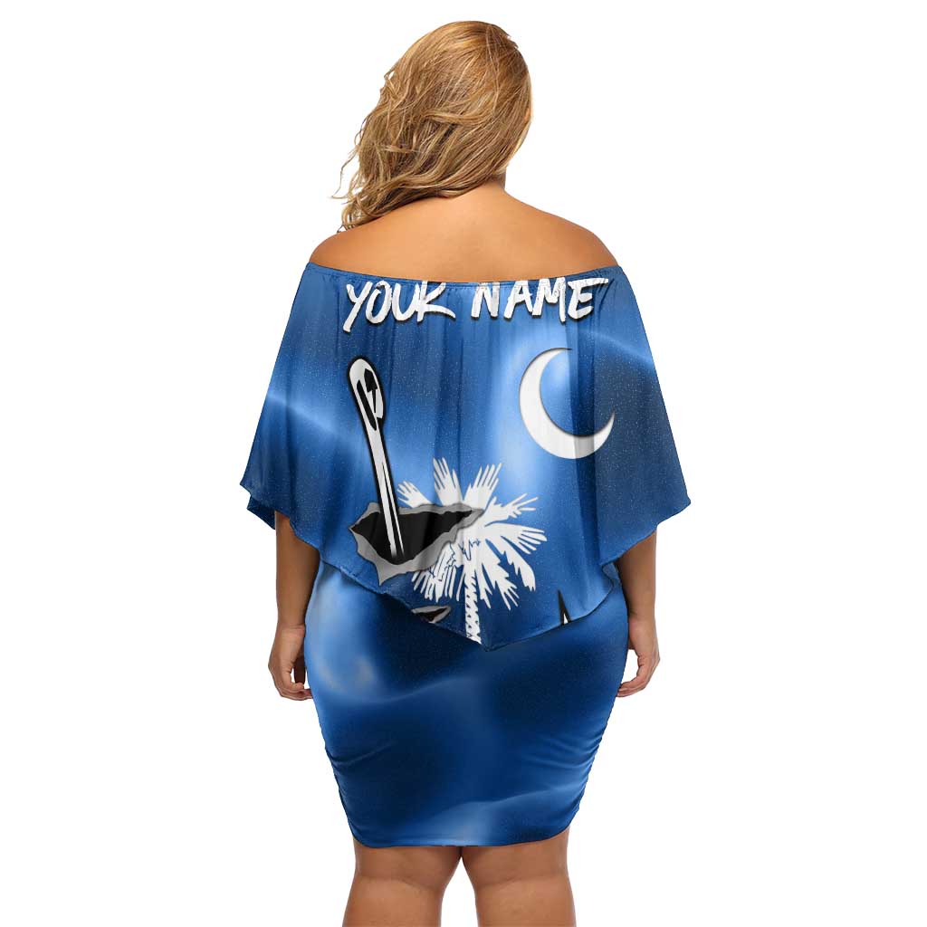 Fishing Custom South Carolina Flag Off Shoulder Short Dress Fish Hook Graphic in Blue Gradient Design - Wonder Print Shop