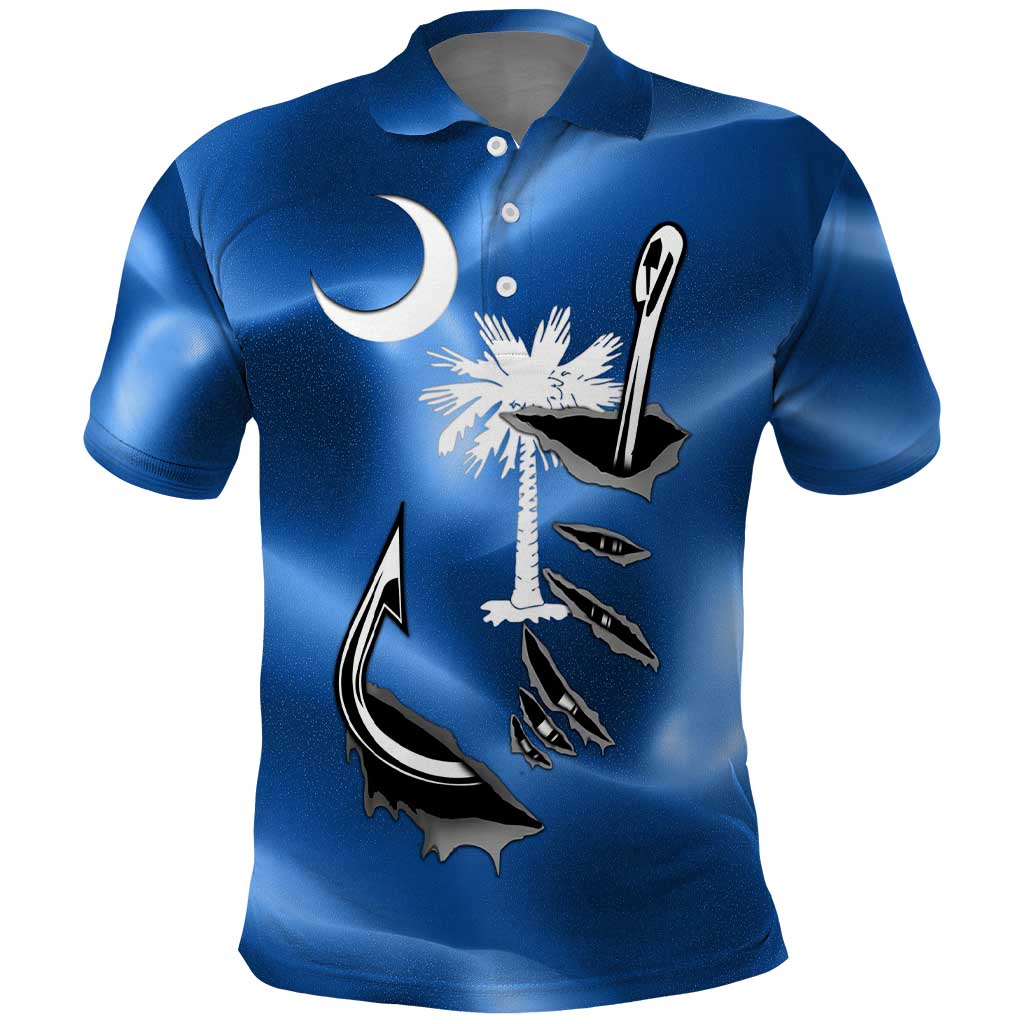 Fishing Custom South Carolina Flag Polo Shirt Fish Hook Graphic in Blue Gradient Design - Wonder Print Shop