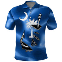 Fishing Custom South Carolina Flag Polo Shirt Fish Hook Graphic in Blue Gradient Design - Wonder Print Shop