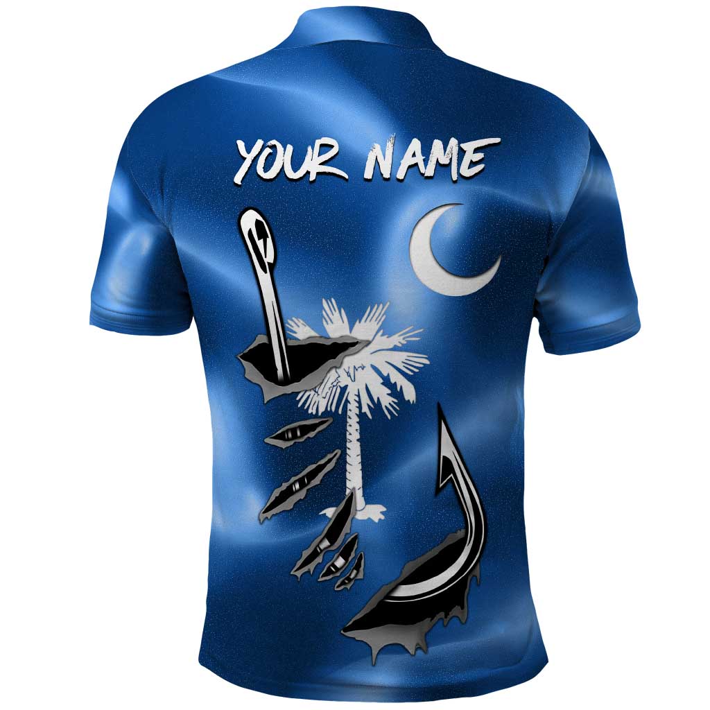 Fishing Custom South Carolina Flag Polo Shirt Fish Hook Graphic in Blue Gradient Design - Wonder Print Shop