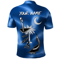 Fishing Custom South Carolina Flag Polo Shirt Fish Hook Graphic in Blue Gradient Design - Wonder Print Shop