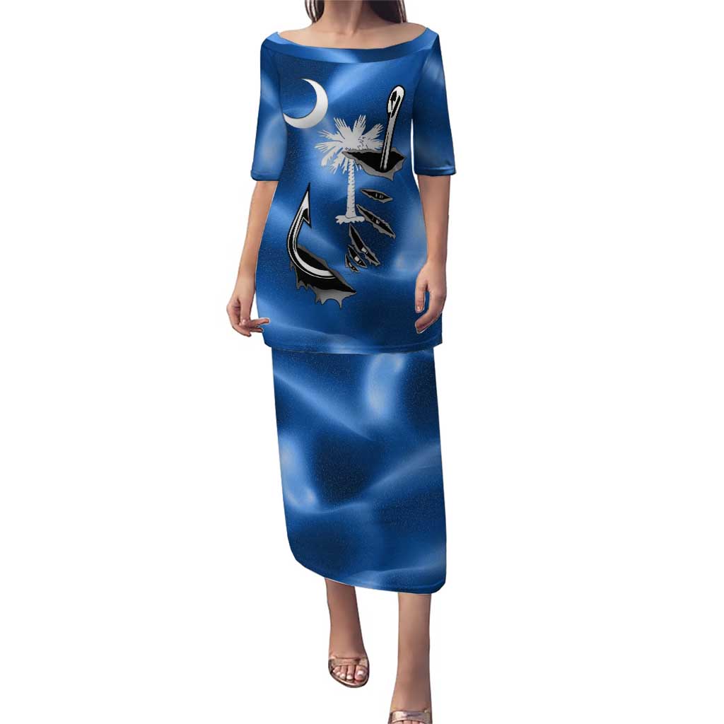 Fishing Custom South Carolina Flag Puletasi Fish Hook Graphic in Blue Gradient Design - Wonder Print Shop