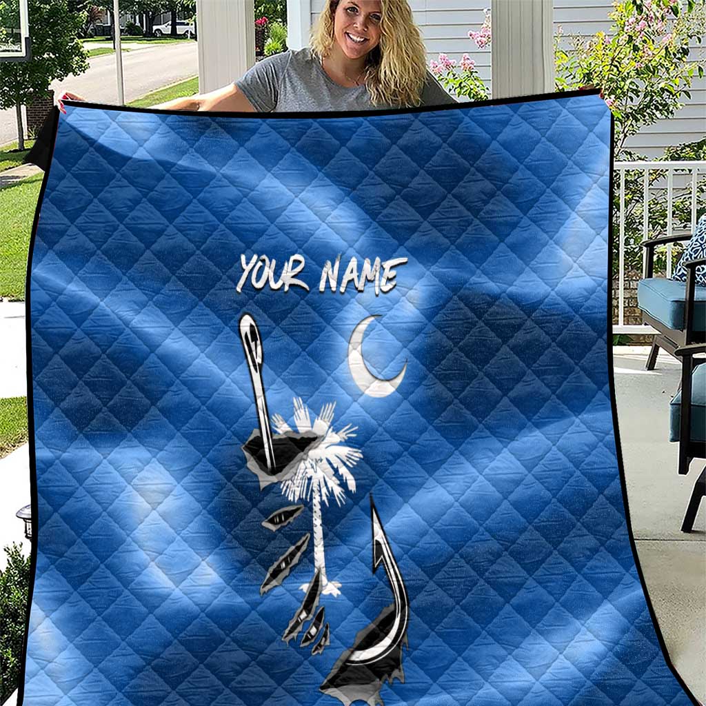 Fishing Custom South Carolina Flag Quilt Fish Hook Graphic in Blue Gradient Design - Wonder Print Shop