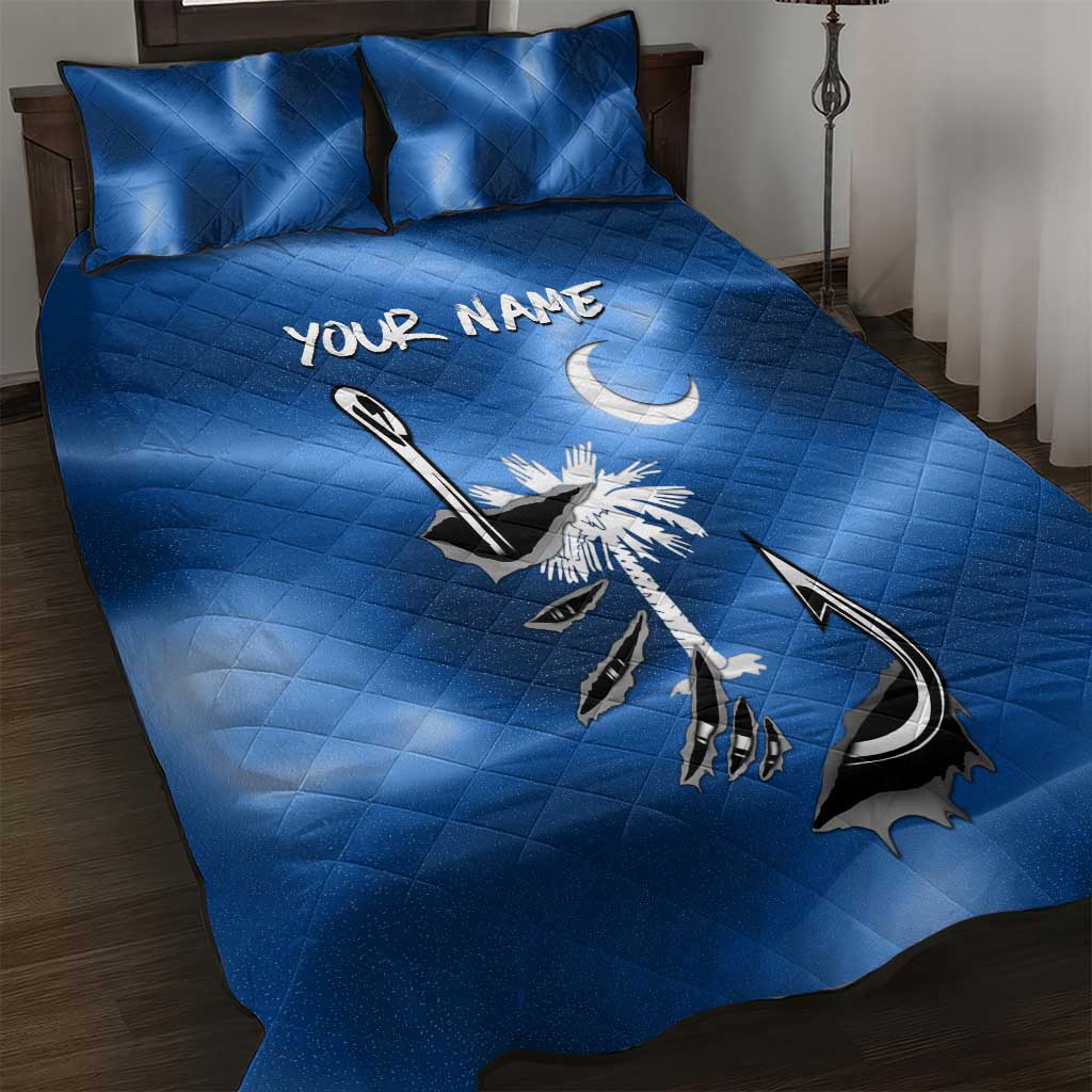 Fishing Custom South Carolina Flag Quilt Bed Set Fish Hook Graphic in Blue Gradient Design - Wonder Print Shop