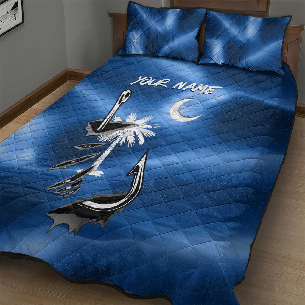 Fishing Custom South Carolina Flag Quilt Bed Set Fish Hook Graphic in Blue Gradient Design - Wonder Print Shop