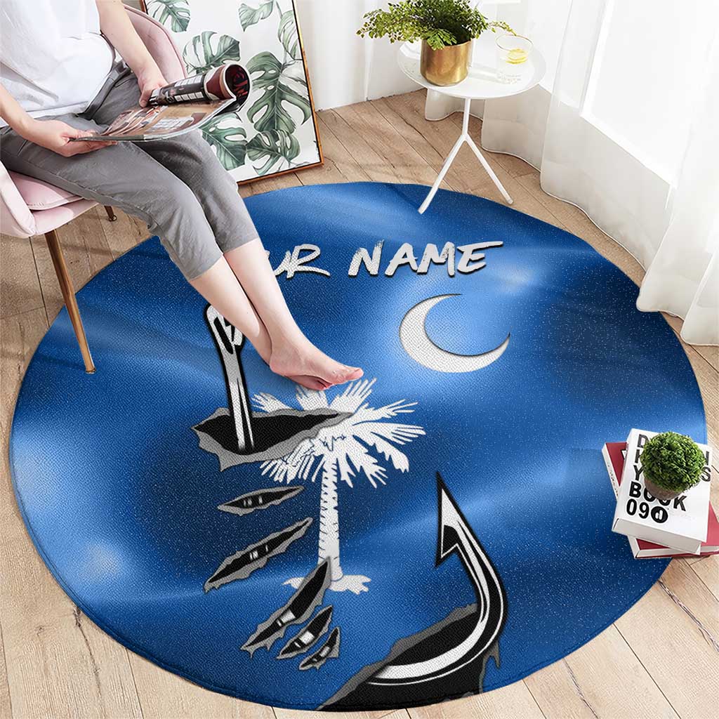 Fishing Custom South Carolina Flag Round Carpet Fish Hook Graphic in Blue Gradient Design - Wonder Print Shop