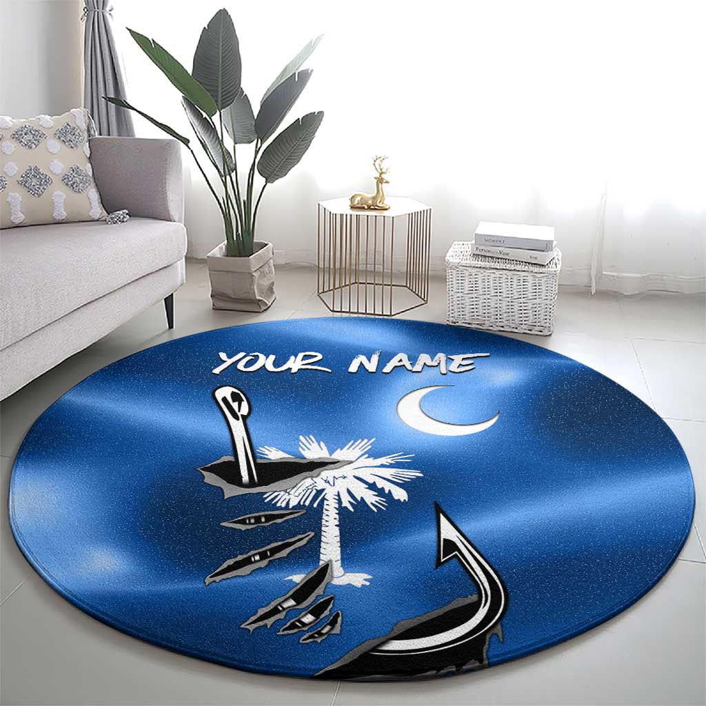 Fishing Custom South Carolina Flag Round Carpet Fish Hook Graphic in Blue Gradient Design - Wonder Print Shop