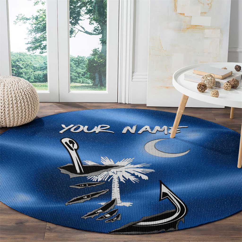 Fishing Custom South Carolina Flag Round Carpet Fish Hook Graphic in Blue Gradient Design - Wonder Print Shop