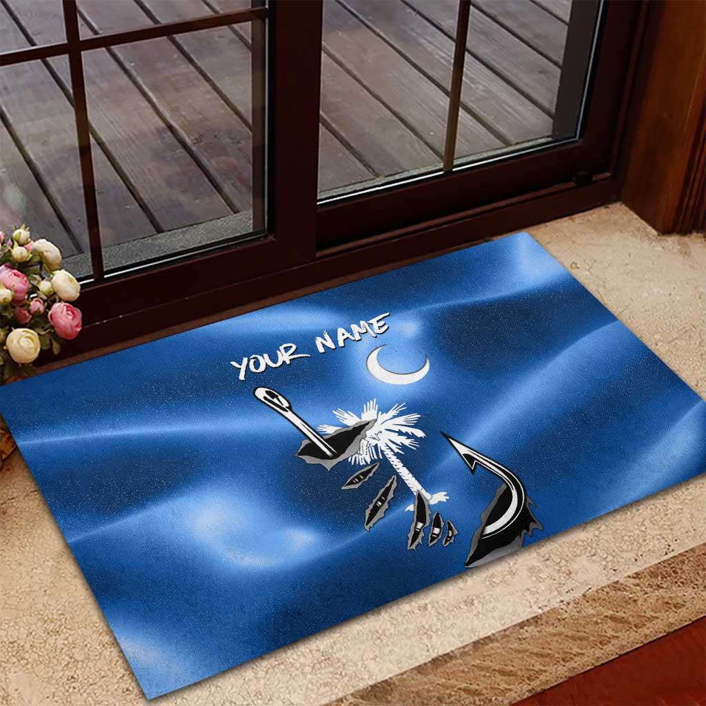 Fishing Custom South Carolina Flag Rubber Doormat Fish Hook Graphic in Blue Gradient Design - Wonder Print Shop