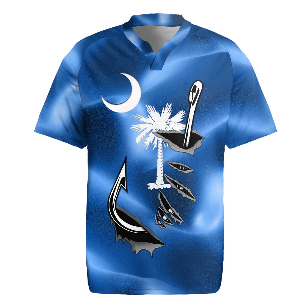 Fishing Custom South Carolina Flag Rugby Jersey Fish Hook Graphic in Blue Gradient Design - Wonder Print Shop