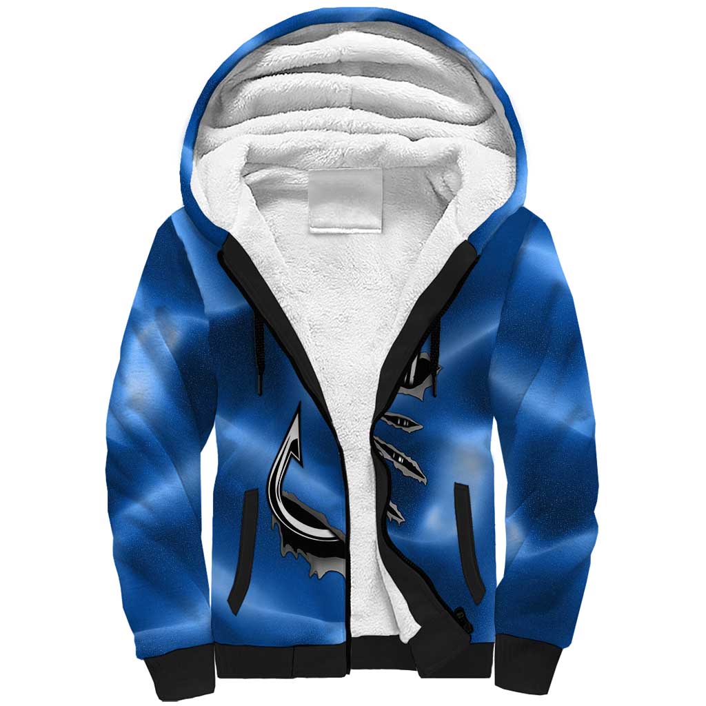 Fishing Custom South Carolina Flag Sherpa Hoodie Fish Hook Graphic in Blue Gradient Design - Wonder Print Shop