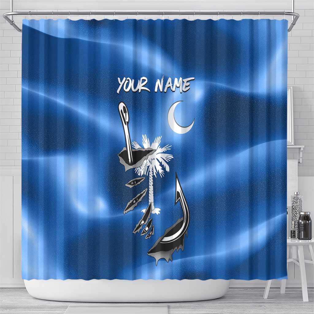 Fishing Custom South Carolina Flag Shower Curtain Fish Hook Graphic in Blue Gradient Design - Wonder Print Shop