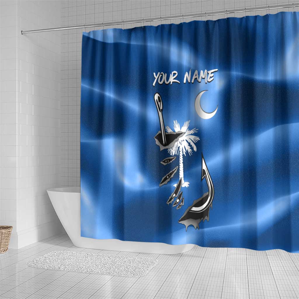 Fishing Custom South Carolina Flag Shower Curtain Fish Hook Graphic in Blue Gradient Design - Wonder Print Shop