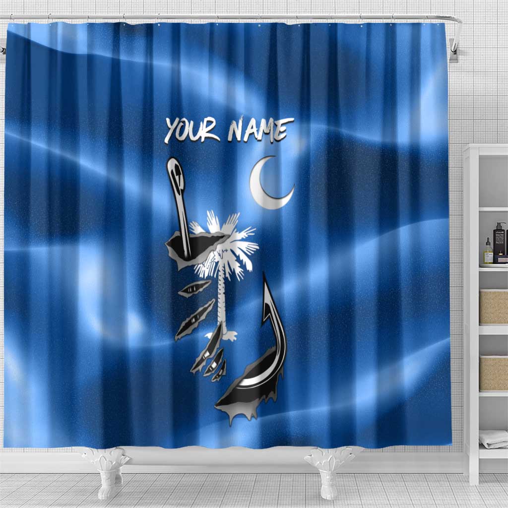 Fishing Custom South Carolina Flag Shower Curtain Fish Hook Graphic in Blue Gradient Design - Wonder Print Shop