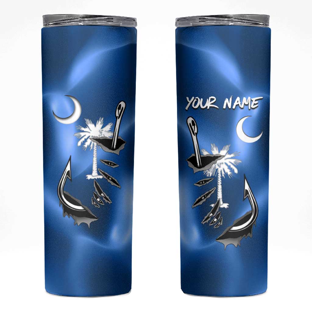 Fishing Custom South Carolina Flag Skinny Tumbler Fish Hook Graphic in Blue Gradient Design - Wonder Print Shop