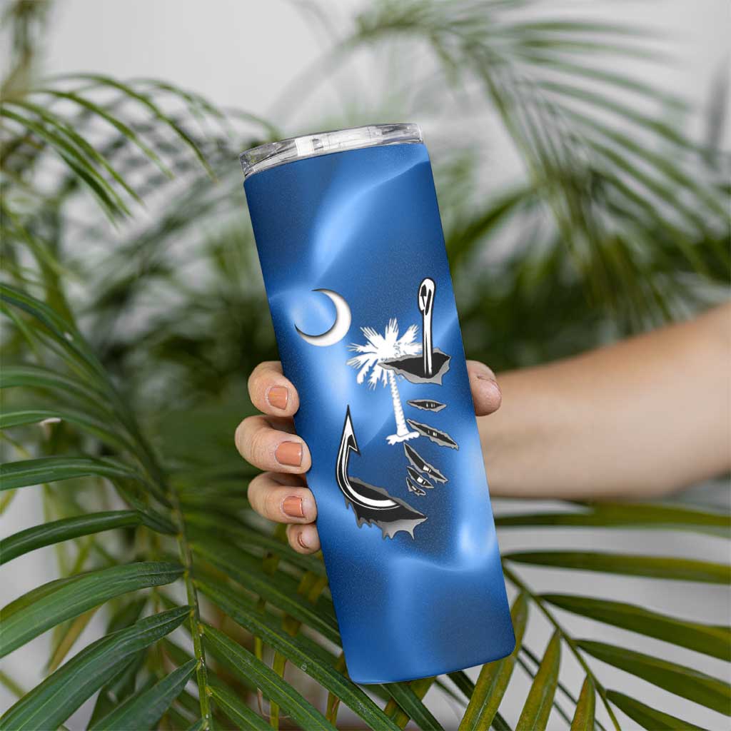 Fishing Custom South Carolina Flag Skinny Tumbler Fish Hook Graphic in Blue Gradient Design - Wonder Print Shop