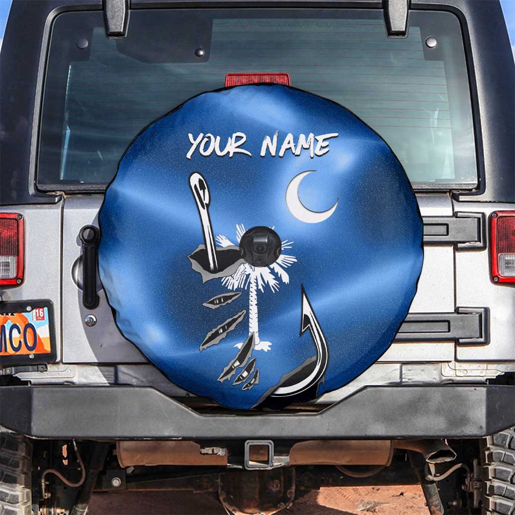 Fishing Custom South Carolina Flag Spare Tire Cover Fish Hook Graphic in Blue Gradient Design - Wonder Print Shop