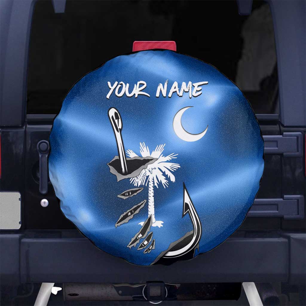 Fishing Custom South Carolina Flag Spare Tire Cover Fish Hook Graphic in Blue Gradient Design - Wonder Print Shop