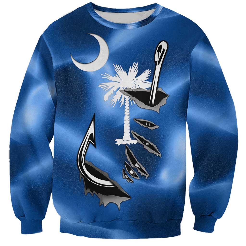 Fishing Custom South Carolina Flag Sweatshirt Fish Hook Graphic in Blue Gradient Design - Wonder Print Shop