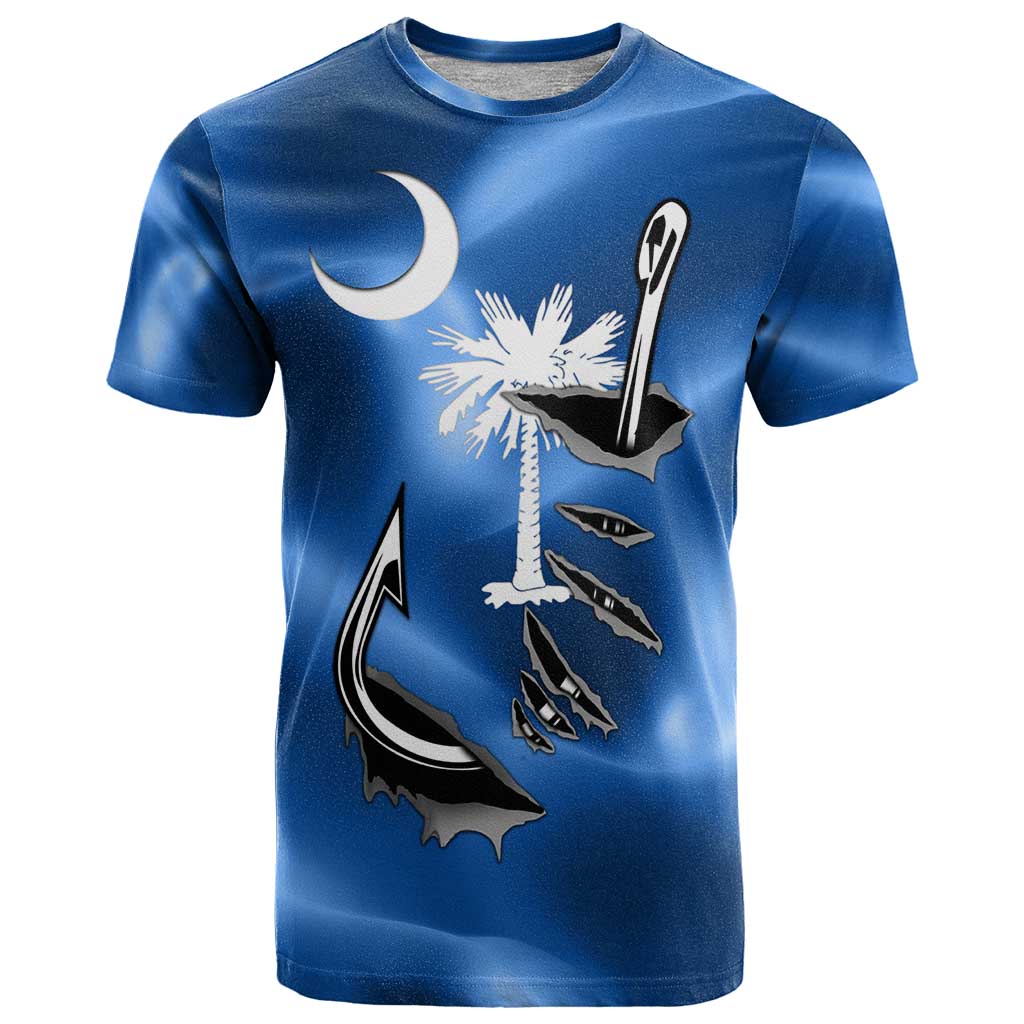 Fishing Custom South Carolina Flag T Shirt Fish Hook Graphic in Blue Gradient Design - Wonder Print Shop