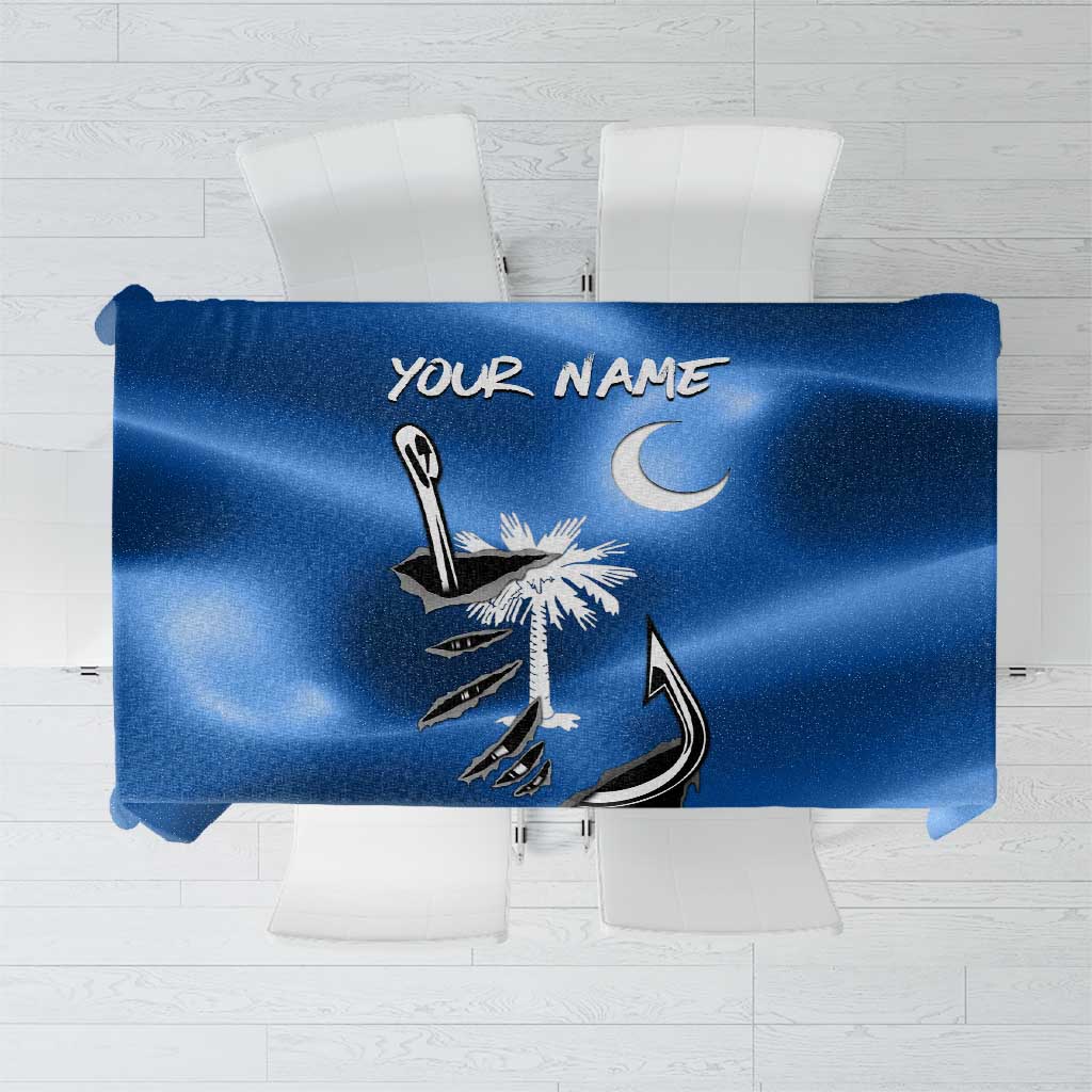 Fishing Custom South Carolina Flag Tablecloth Fish Hook Graphic in Blue Gradient Design - Wonder Print Shop