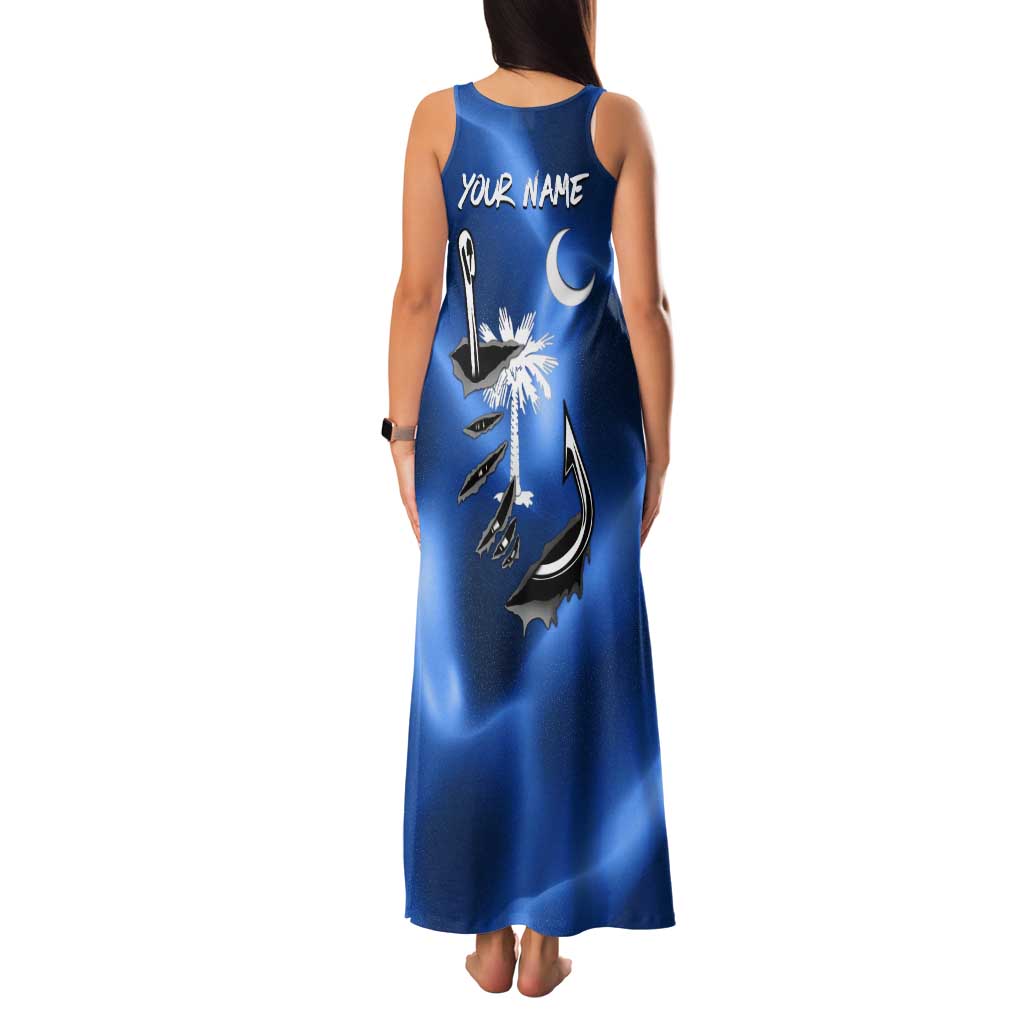 Fishing Custom South Carolina Flag Tank Maxi Dress Fish Hook Graphic in Blue Gradient Design - Wonder Print Shop