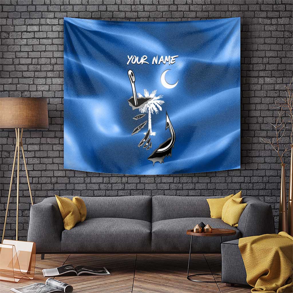 Fishing Custom South Carolina Flag Tapestry Fish Hook Graphic in Blue Gradient Design - Wonder Print Shop