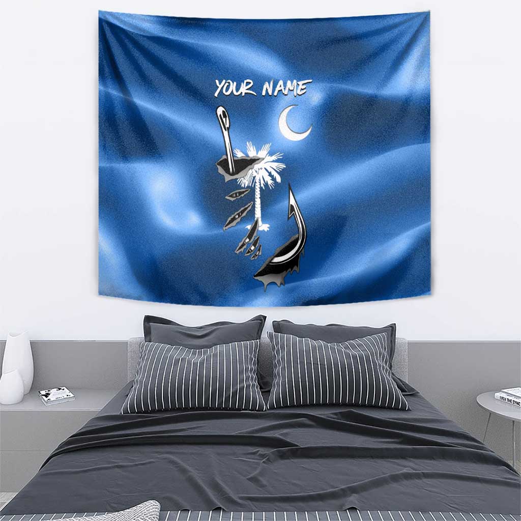 Fishing Custom South Carolina Flag Tapestry Fish Hook Graphic in Blue Gradient Design - Wonder Print Shop