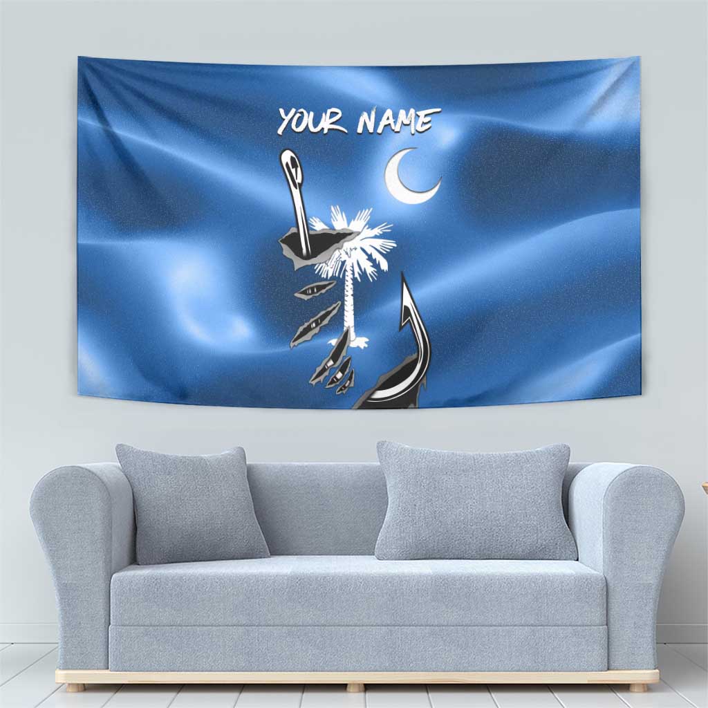 Fishing Custom South Carolina Flag Tapestry Fish Hook Graphic in Blue Gradient Design - Wonder Print Shop