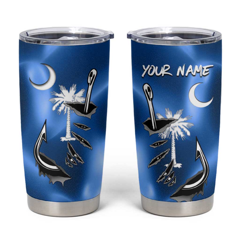 Fishing Custom South Carolina Flag Tumbler Cup Fish Hook Graphic in Blue Gradient Design - Wonder Print Shop