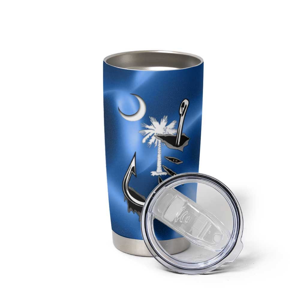 Fishing Custom South Carolina Flag Tumbler Cup Fish Hook Graphic in Blue Gradient Design - Wonder Print Shop