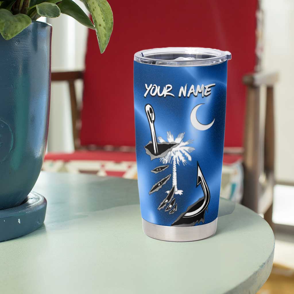 Fishing Custom South Carolina Flag Tumbler Cup Fish Hook Graphic in Blue Gradient Design - Wonder Print Shop