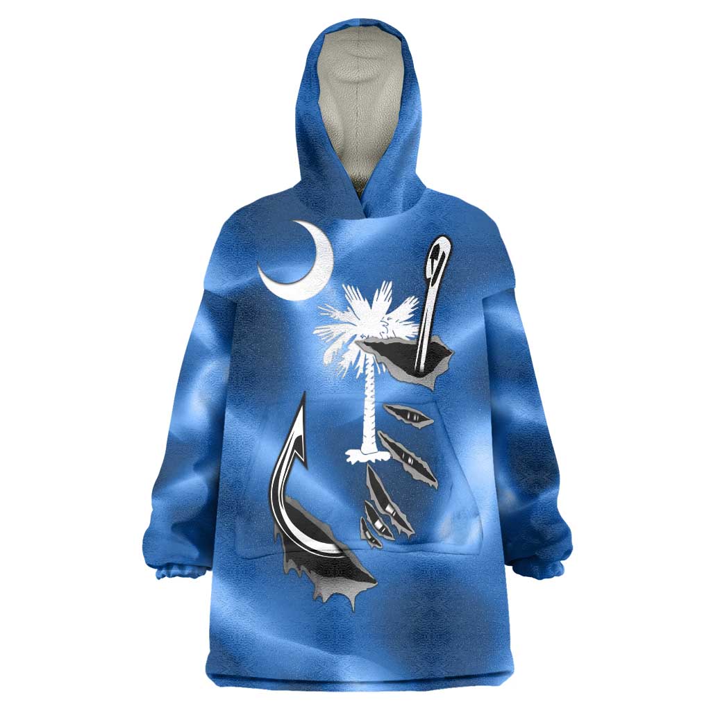 Fishing Custom South Carolina Flag Wearable Blanket Hoodie Fish Hook Graphic in Blue Gradient Design - Wonder Print Shop
