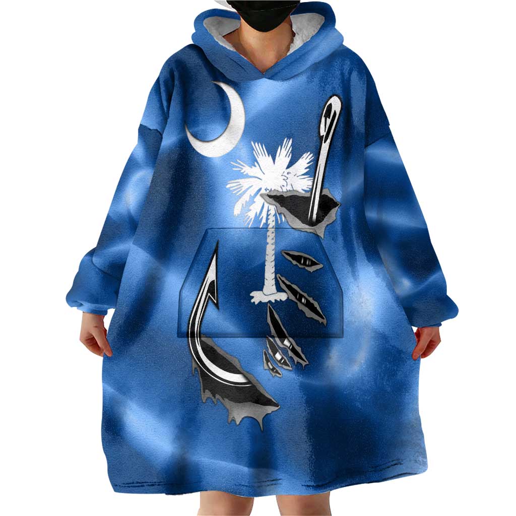 Fishing Custom South Carolina Flag Wearable Blanket Hoodie Fish Hook Graphic in Blue Gradient Design - Wonder Print Shop