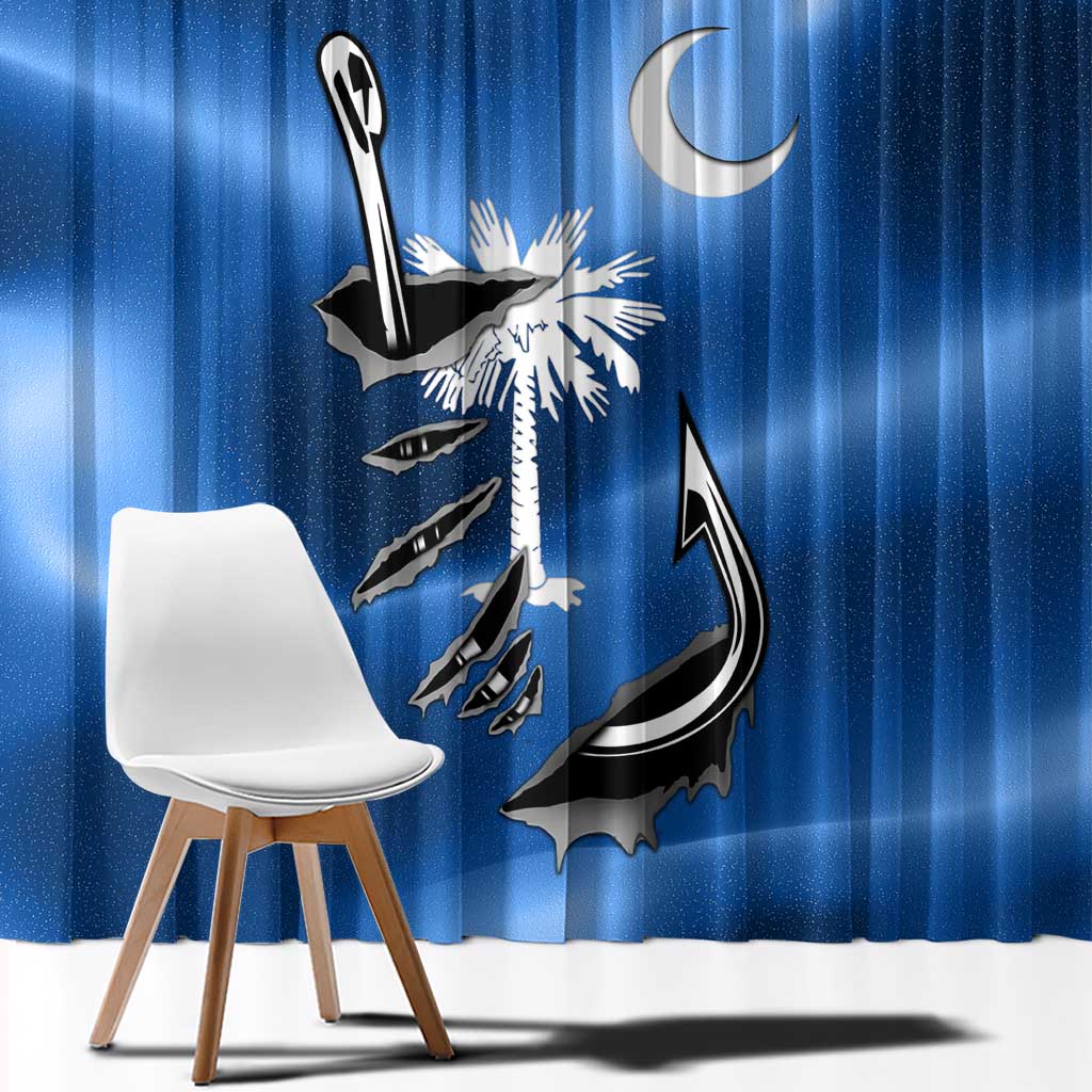 Fishing Custom South Carolina Flag Window Curtain Fish Hook Graphic in Blue Gradient Design - Wonder Print Shop