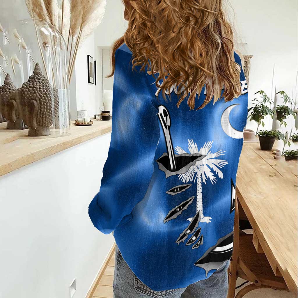 Fishing Custom South Carolina Flag Women Casual Shirt Fish Hook Graphic in Blue Gradient Design - Wonder Print Shop