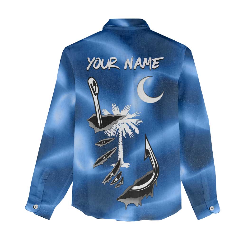 Fishing Custom South Carolina Flag Women Casual Shirt Fish Hook Graphic in Blue Gradient Design - Wonder Print Shop