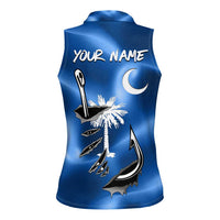 Fishing Custom South Carolina Flag Women Sleeveless Polo Shirt Fish Hook Graphic in Blue Gradient Design - Wonder Print Shop