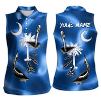 Fishing Custom South Carolina Flag Women Sleeveless Polo Shirt Fish Hook Graphic in Blue Gradient Design - Wonder Print Shop