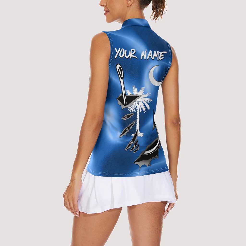 Fishing Custom South Carolina Flag Women Sleeveless Polo Shirt Fish Hook Graphic in Blue Gradient Design - Wonder Print Shop