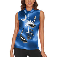 Fishing Custom South Carolina Flag Women Sleeveless Polo Shirt Fish Hook Graphic in Blue Gradient Design - Wonder Print Shop
