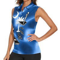 Fishing Custom South Carolina Flag Women Sleeveless Polo Shirt Fish Hook Graphic in Blue Gradient Design - Wonder Print Shop