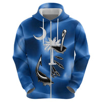 Fishing Custom South Carolina Flag Zip Hoodie Fish Hook Graphic in Blue Gradient Design - Wonder Print Shop