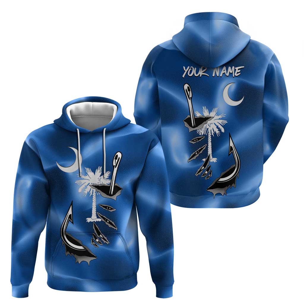 Fishing Custom South Carolina Flag Zip Hoodie Fish Hook Graphic in Blue Gradient Design - Wonder Print Shop