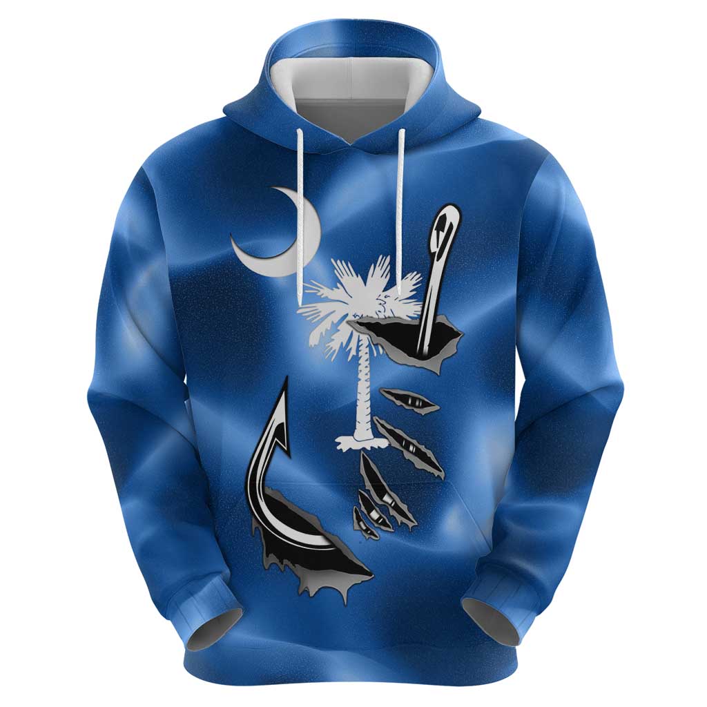 Fishing Custom South Carolina Flag Zip Hoodie Fish Hook Graphic in Blue Gradient Design - Wonder Print Shop