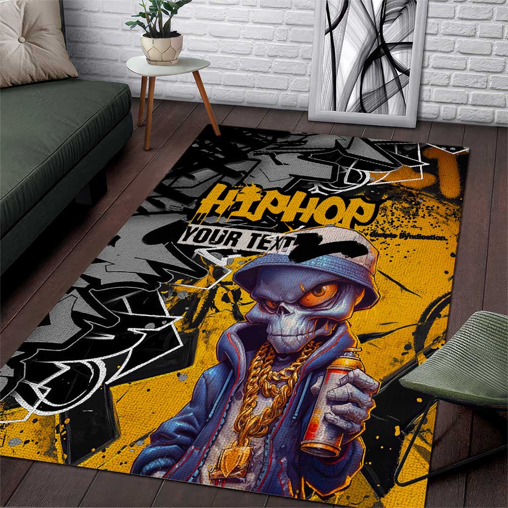Hip Hop Street Style Area Rug Yellow and Black Graffiti and Urban Skull Character Design - Wonder Print Shop