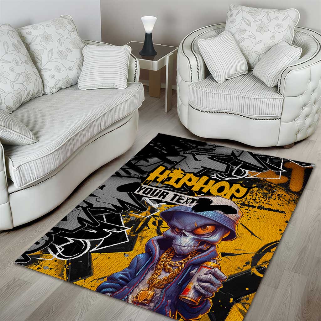 Hip Hop Street Style Area Rug Yellow and Black Graffiti and Urban Skull Character Design - Wonder Print Shop