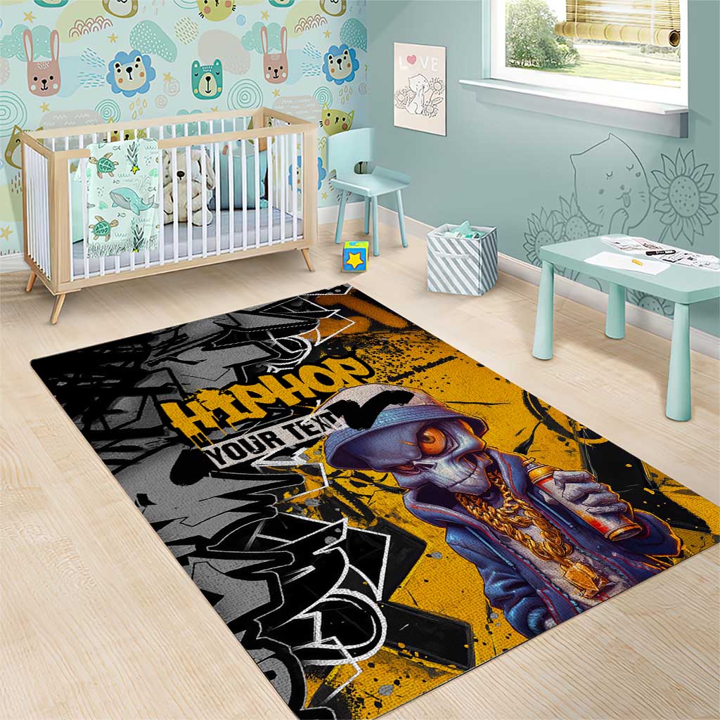 Hip Hop Street Style Area Rug Yellow and Black Graffiti and Urban Skull Character Design - Wonder Print Shop