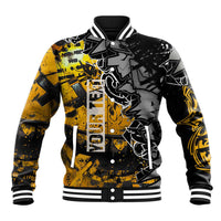 Hip Hop Street Style Baseball Jacket Yellow and Black Graffiti and Urban Skull Character Design - Wonder Print Shop